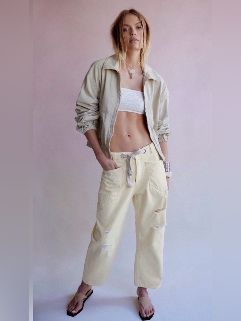 We The Free Moxie Pull On Barrel Jeans in Butter Yellow Slouchy Fit Size 29